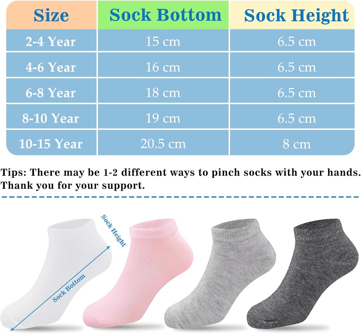 12 Pairs Girls Socks Low Cut Athletic Half Cushion Ankle Socks for Girls 4-15 Years Old