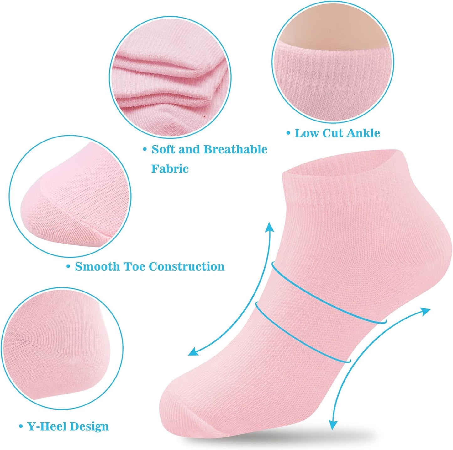 12 Pairs Girls Socks Low Cut Athletic Half Cushion Ankle Socks for Girls 4-15 Years Old