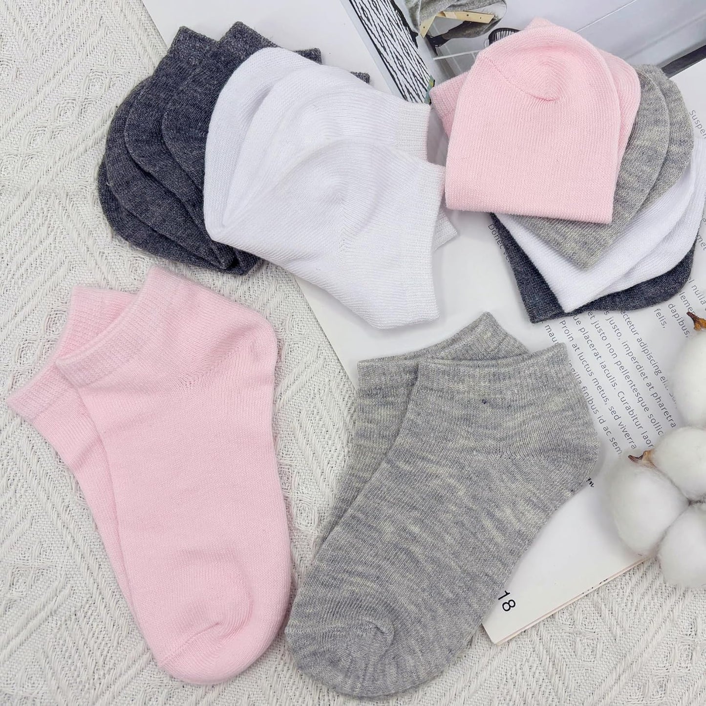 12 Pairs Girls Socks Low Cut Athletic Half Cushion Ankle Socks for Girls 4-15 Years Old