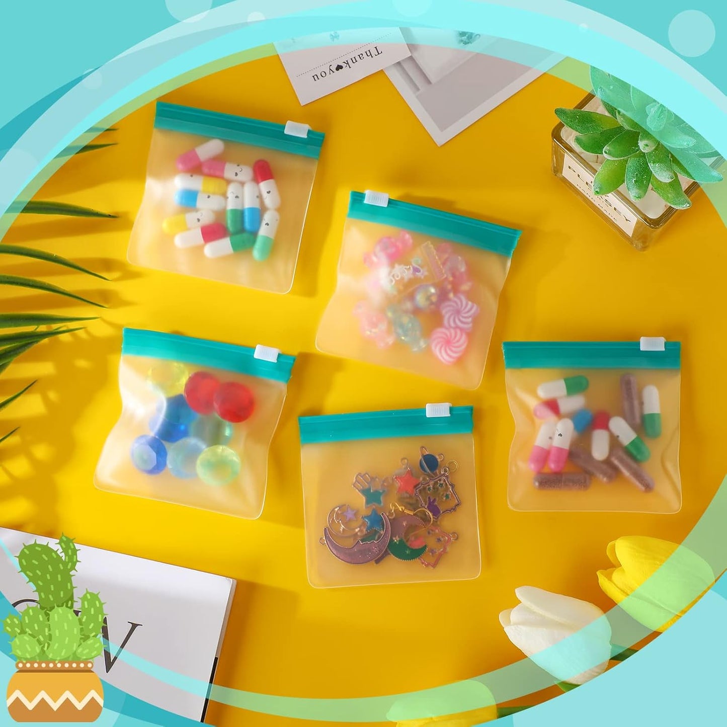 24 Pieces Pill Pouch Bags Zippered Set Reusable Translucent Medicine Organizer Sealing Travel Plastic Bags with Slide Lock for Storage(Turquoise)