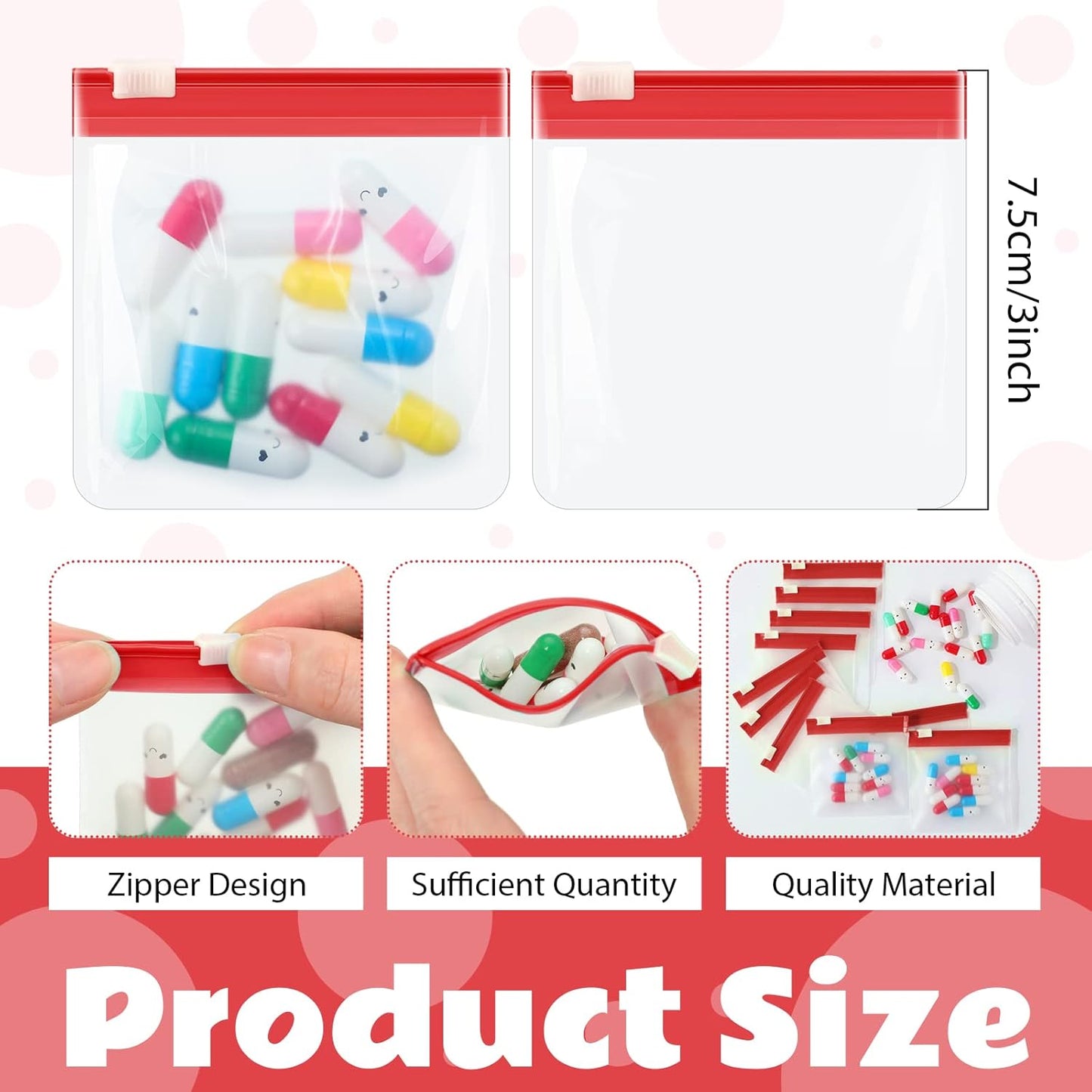 24 Pieces Pill Pouch Bags Zippered Set Reusable Translucent Medicine Organizer Sealing Travel Plastic Bags with Slide Lock for Storage(Red)