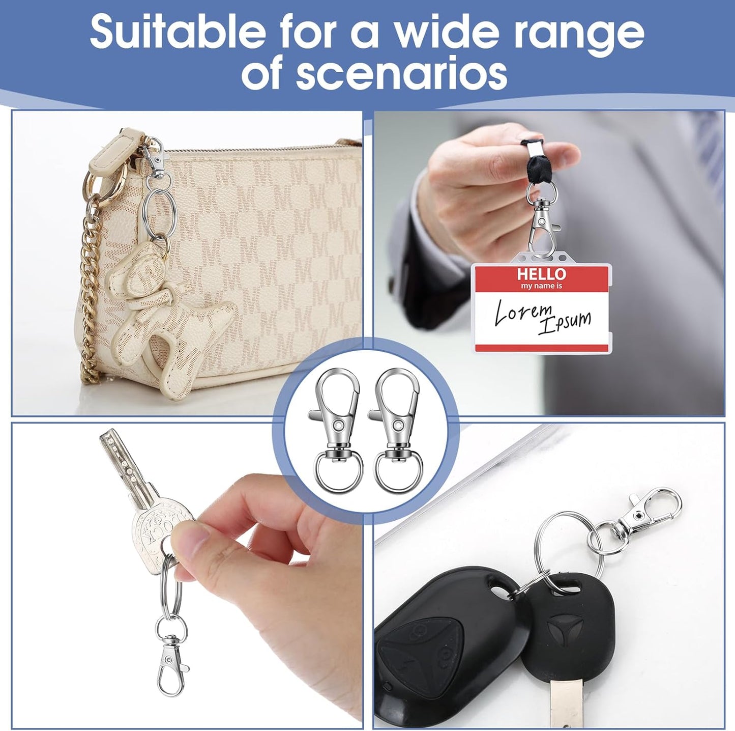 50 PCS in 25 Sets, Metal Swivel Lobster Claw Clasps, Keychain Clip with Large Key Ring, Premium Keychains Clips, Snap Hooks and Sturdy Key Rings, for Key Chain Making Kit， (Silver)