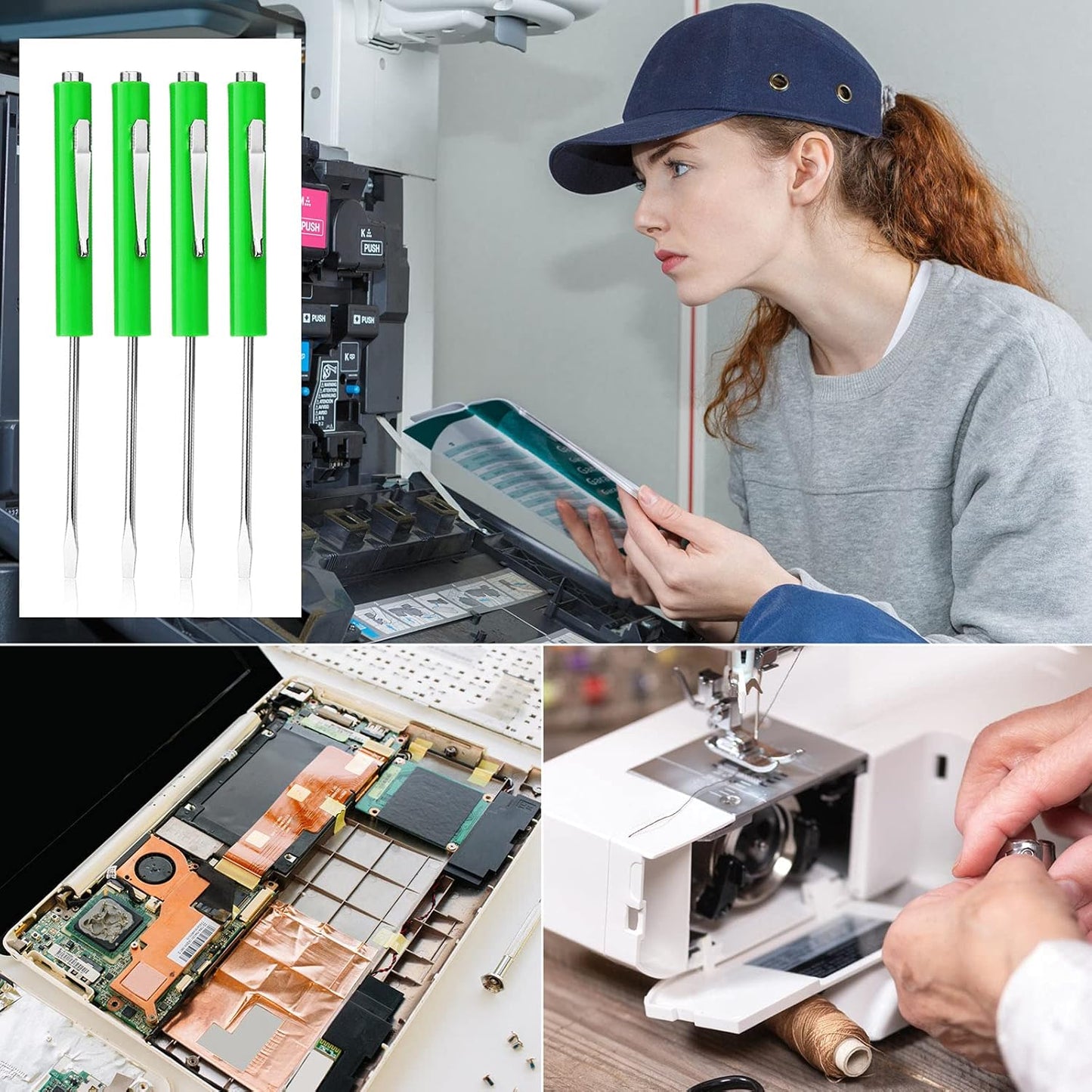 10 Pieces Pocket Screwdriver Mini Tops and Pocket Clips Magnetic Slotted Small Screw Driver with a Single Blade Head for Mechanical, Electrician(Green)