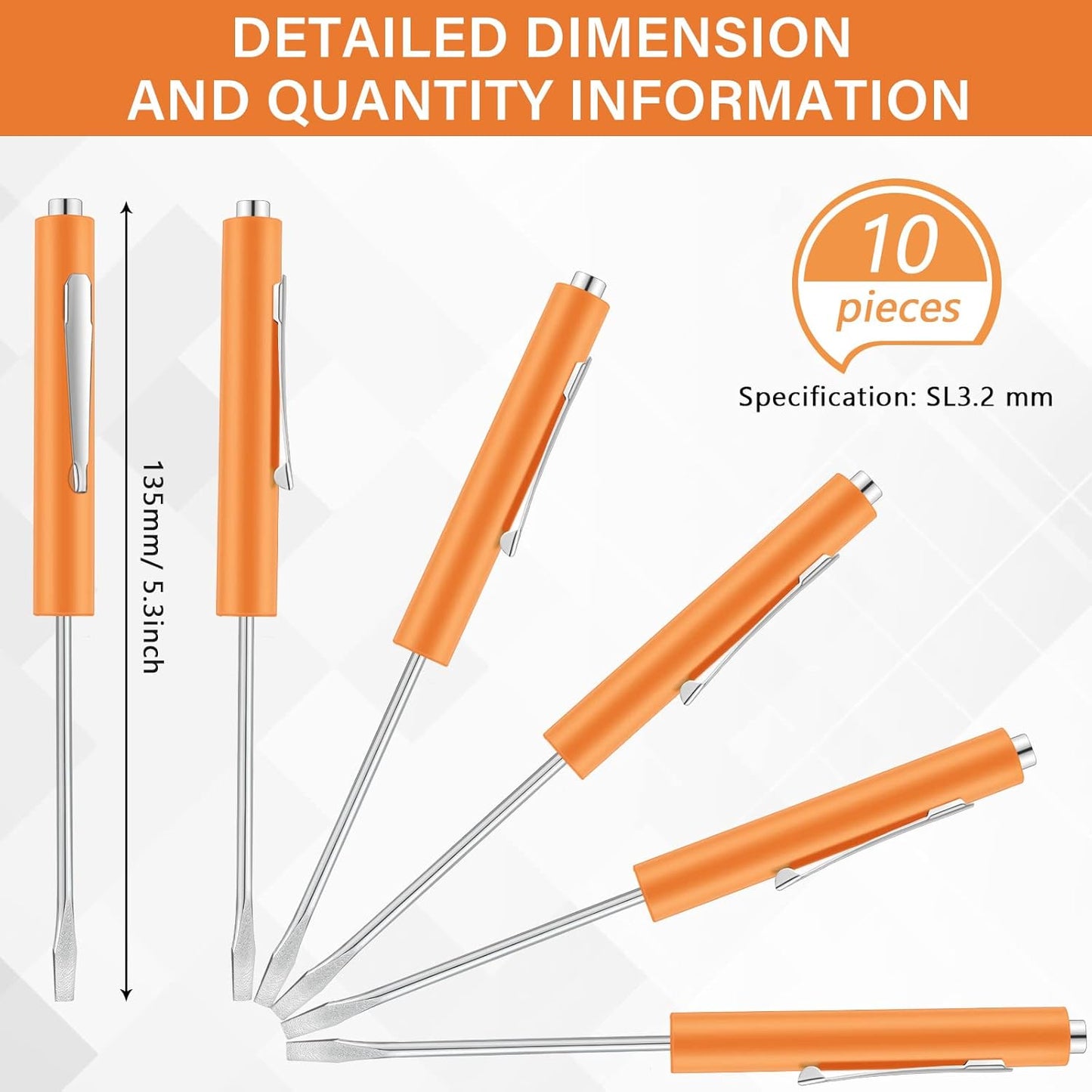 10 Pieces Pocket Screwdriver Mini Tops and Pocket Clips Magnetic Slotted Small Screw Driver with a Single Blade Head for Mechanical, Electrician(Orange)