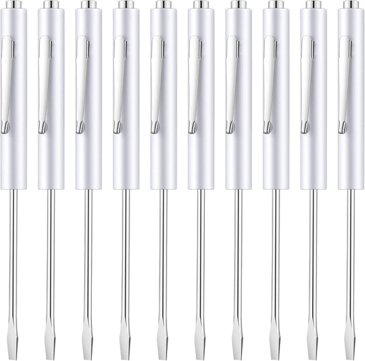 10 Pieces Pocket Screwdriver Mini Tops and Pocket Clips Magnetic Slotted Small Screw Driver with a Single Blade Head for Mechanical, Electrician(White)