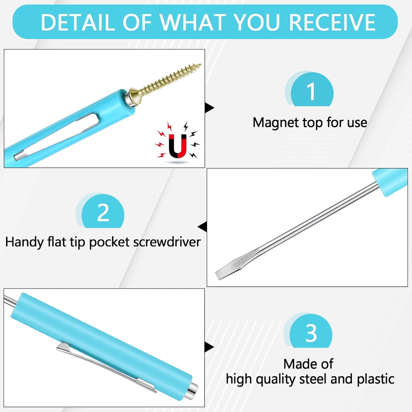 10 Pieces Pocket Screwdriver Mini Tops and Pocket Clips Magnetic Slotted Small Screw Driver with a Single Blade Head for Mechanical, Electrician(Light Blue)