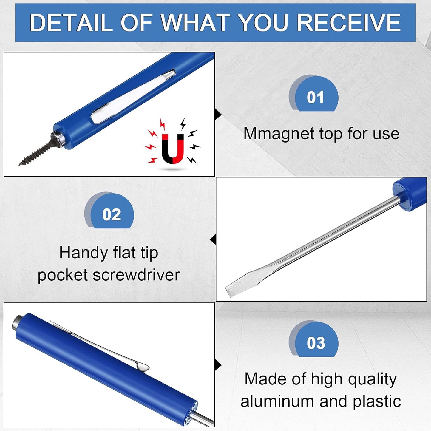 10 Pieces Pocket Screwdriver Mini Tops and Pocket Clips Magnetic Slotted Small Screw Driver with a Single Blade Head for Mechanical, Electrician(Blue)
