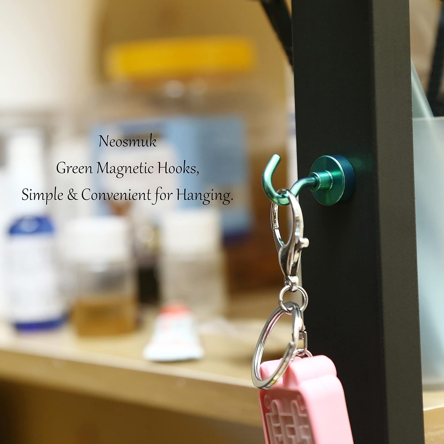 Magnetic Hooks,30lb+ Heavy Duty Earth Magnets with Hook for Refrigerator, Extra Strong Cruise Hook for Hanging, Magnetic Hanger for Curtain, Grill (Green, 15 Pack)