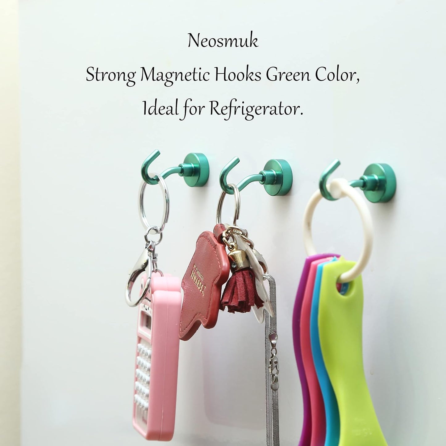 Magnetic Hooks,30lb+ Heavy Duty Earth Magnets with Hook for Refrigerator, Extra Strong Cruise Hook for Hanging, Magnetic Hanger for Curtain, Grill (Green, 15 Pack)