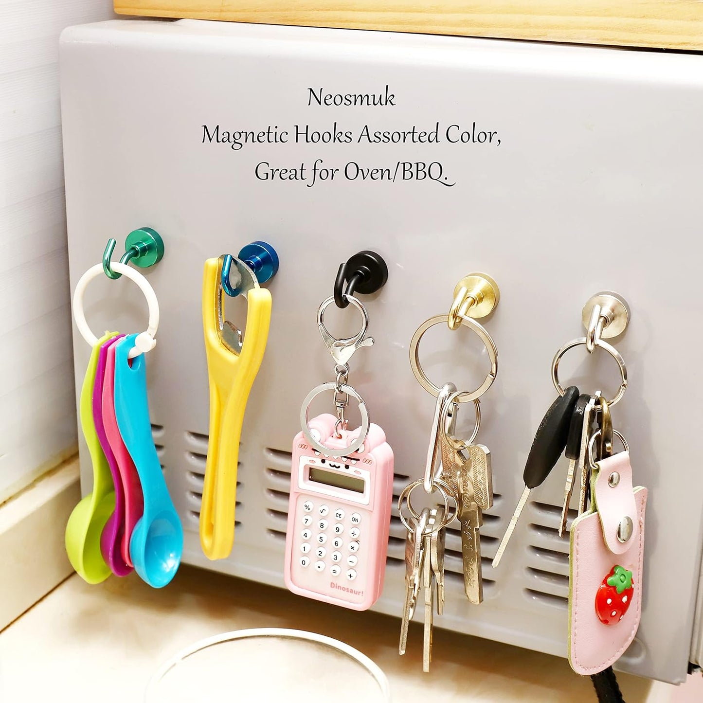 Magnetic Hooks,30lb+ Heavy Duty Earth Magnets with Hook for Refrigerator, Extra Strong Cruise Hook for Hanging, Magnetic Hanger for Curtain, Grill (Green, 15 Pack)