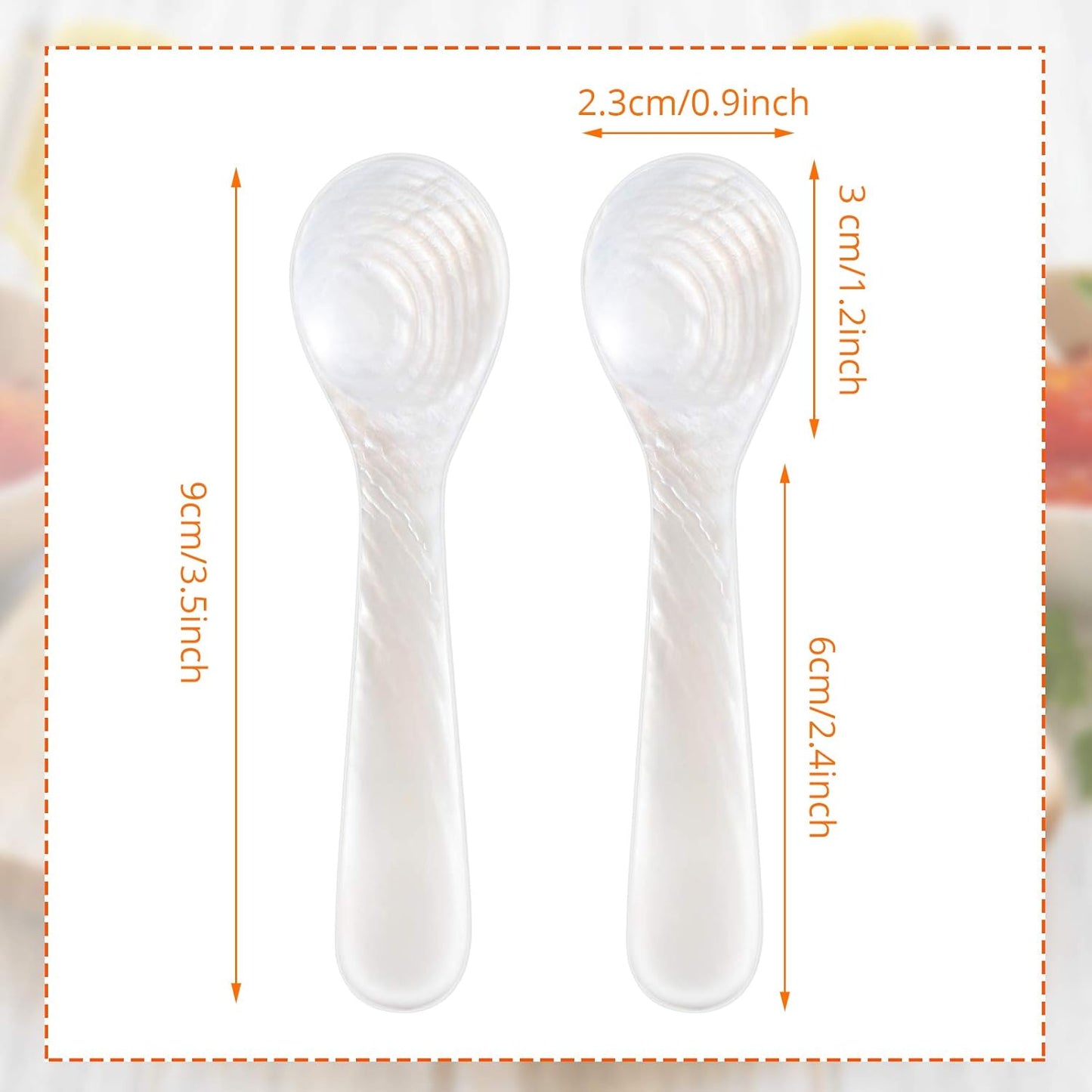 2 Pieces Set of Caviar Spoons Mother of Pearl Spoons with Handcraft Round Handle for Caviar, Egg, Ice Cream, Coffee, Kitchen, Restaurant for Serving Caviars (9cm/3.54 Inch)