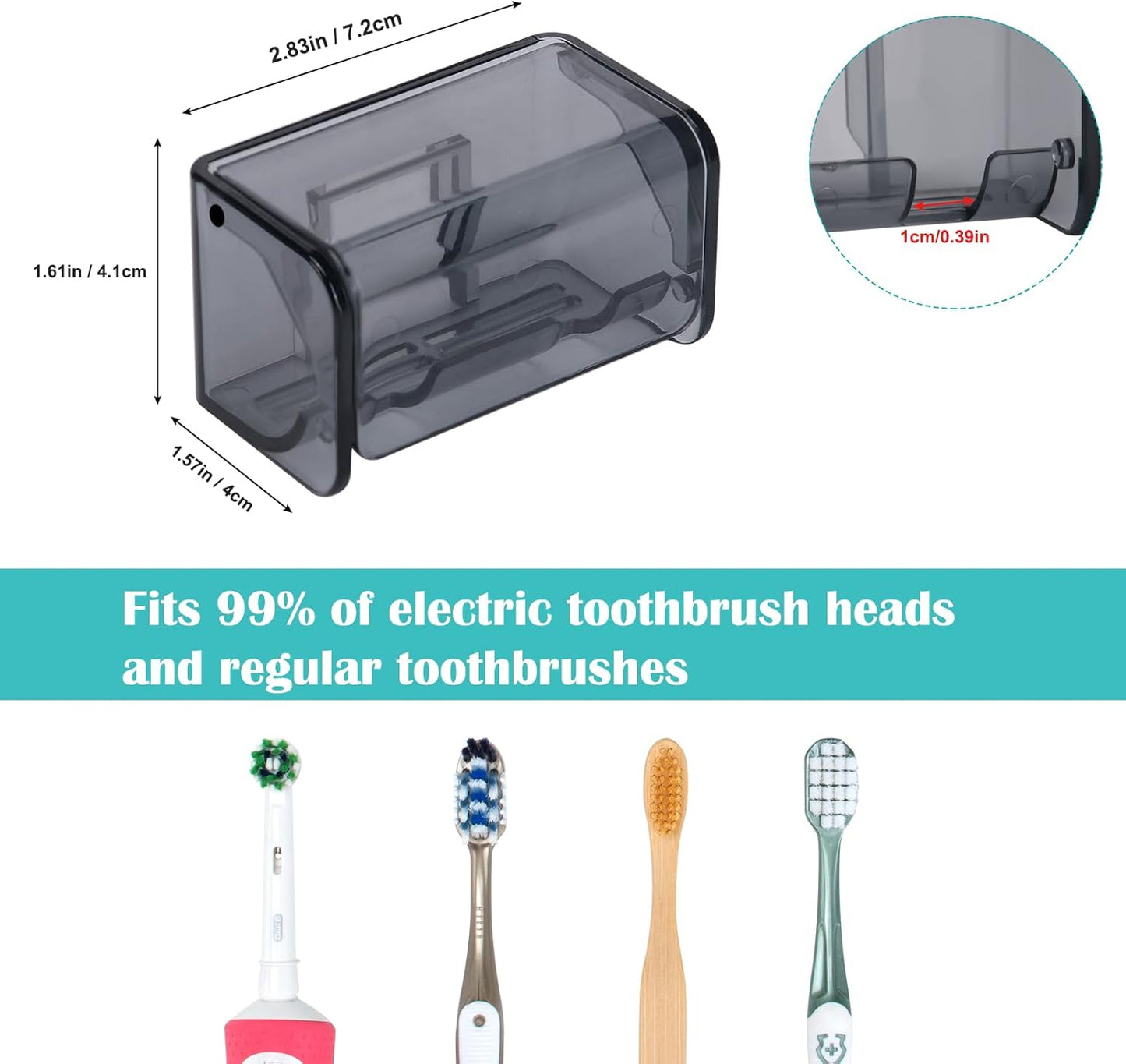2 PCS Toothbrush Holders Wall Mounted with Cover, Electric Tooth Brushing Holder for Bathroom, 2 Slots Self Adhesive Toothbrush Organizer for Family, Kids (2, Transparent Black)