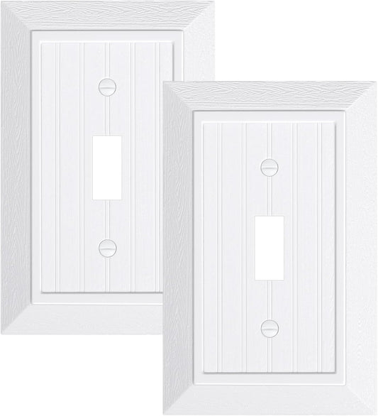2-Pack Classic Beadboard Single Toggle Light Switch Cover Plate, Unbreakable Polycarbonate Decorative Switch Plate Covers, Pure White 1 Gang Wall Plate