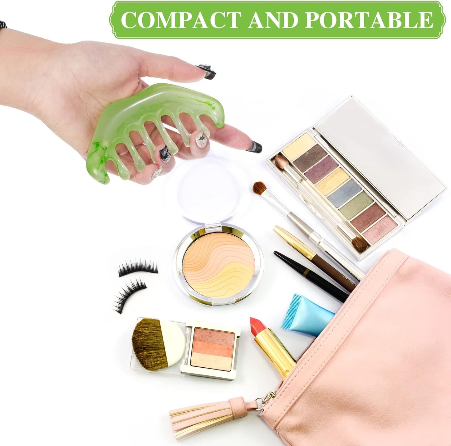 2 Pcs Jade Combs Esthetician Supplies Massage Stone Hair Gua Sha Scraping Scalp Comb Facial Massage Tool Handheld Head Tools Head Caring Therapy Valentines for Women(Elegant Style)