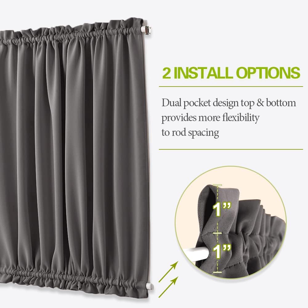 Blackout Door Window Curtains, Dual Rod Pocket Grey Drape for Front Glass French Door, Privacy Thermal Insulated Room Darkening Curtain for Sidelight Window, W 25 x L 72 inch, 1 Panel