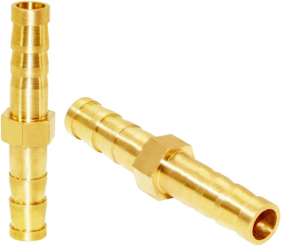 Brass Hose Barb Fitting Metals Splicer Mender, 1/4" Barb Hose Union Fuel Gas Water Air (Pack of 12)