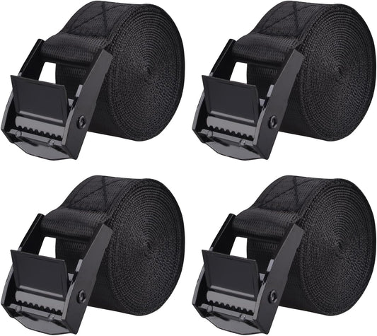 Cinch Tie Down Strap Lashing Straps Heavy Duty Nylon Straps with Cam Buckles for Cargo, Trucks, Boat, Motorcycle,SUP, Kayak, Canoe, Trailer (1m, Black - 4 Pack)