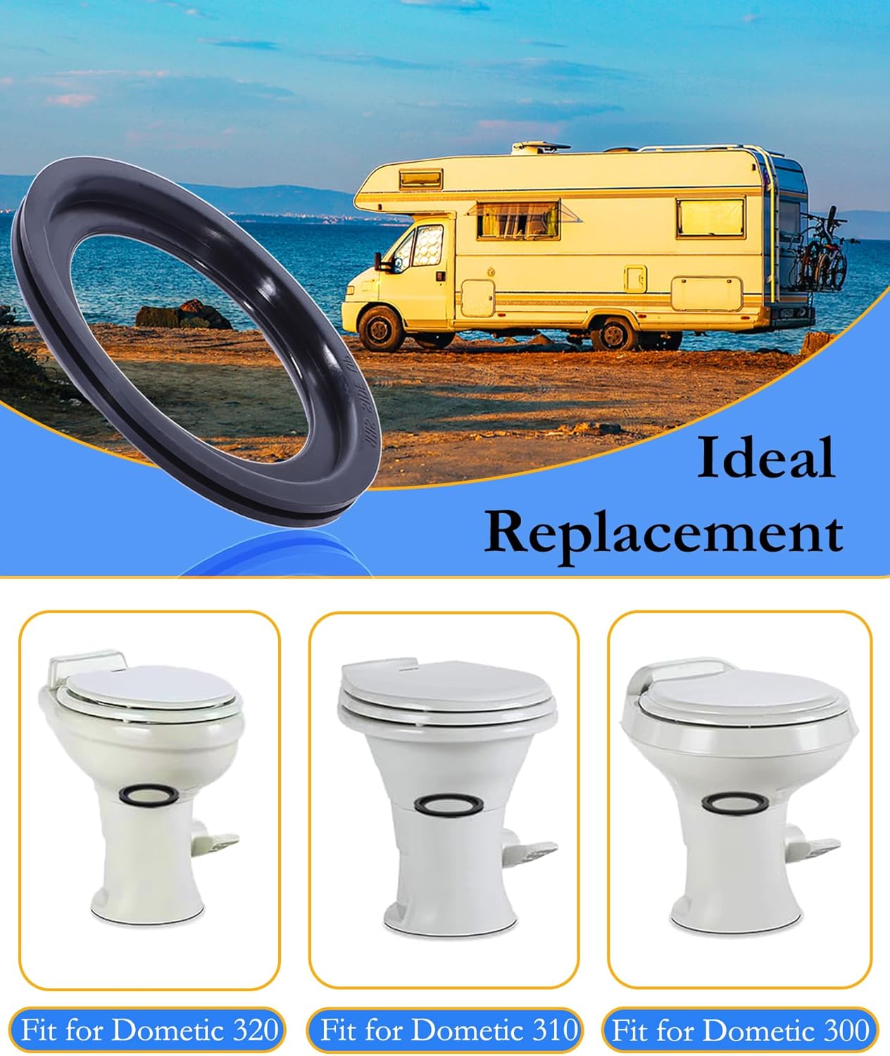 RV Toilet Seal Replacement 2-Pack for Dometic 300/310/320 Toilets, High-Grade Flush Ball Seal Gasket Kit 385311658 - Durable Rubber, Easy Installation, Fix Leakage & Odor, for Camper/Travel Trailers