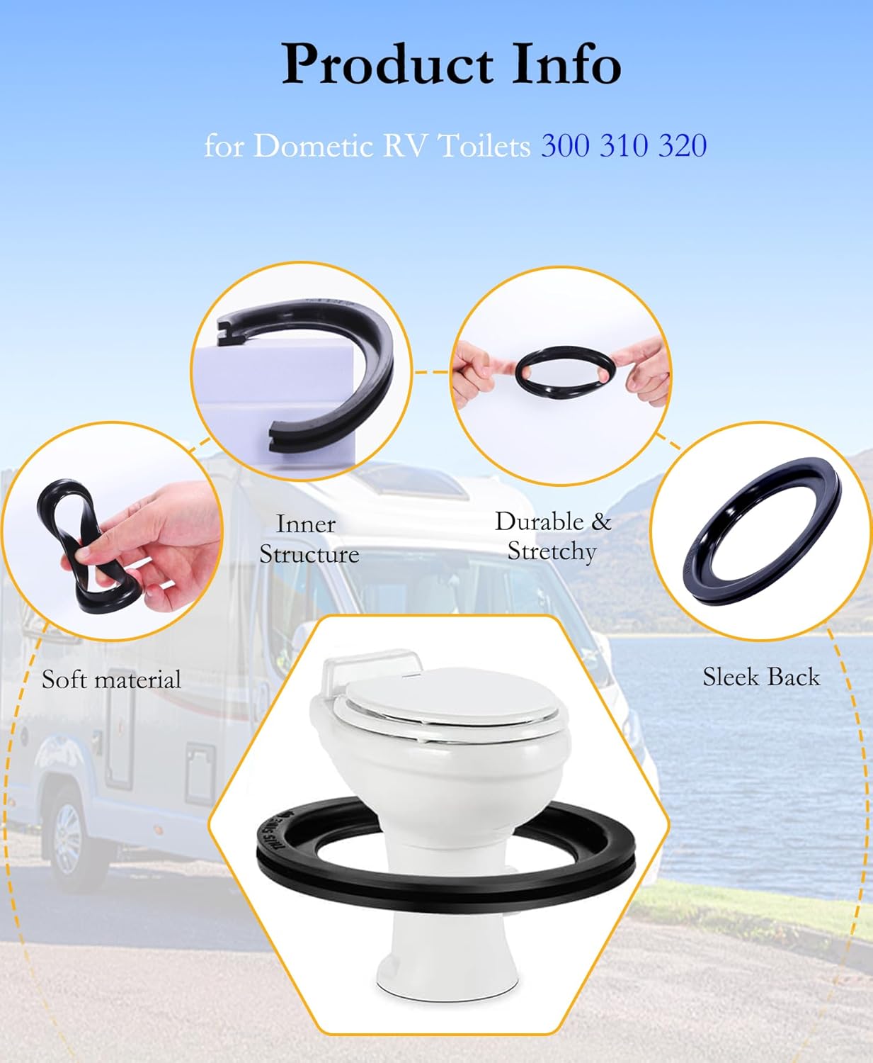 RV Toilet Seal Replacement 2-Pack for Dometic 300/310/320 Toilets, High-Grade Flush Ball Seal Gasket Kit 385311658 - Durable Rubber, Easy Installation, Fix Leakage & Odor, for Camper/Travel Trailers