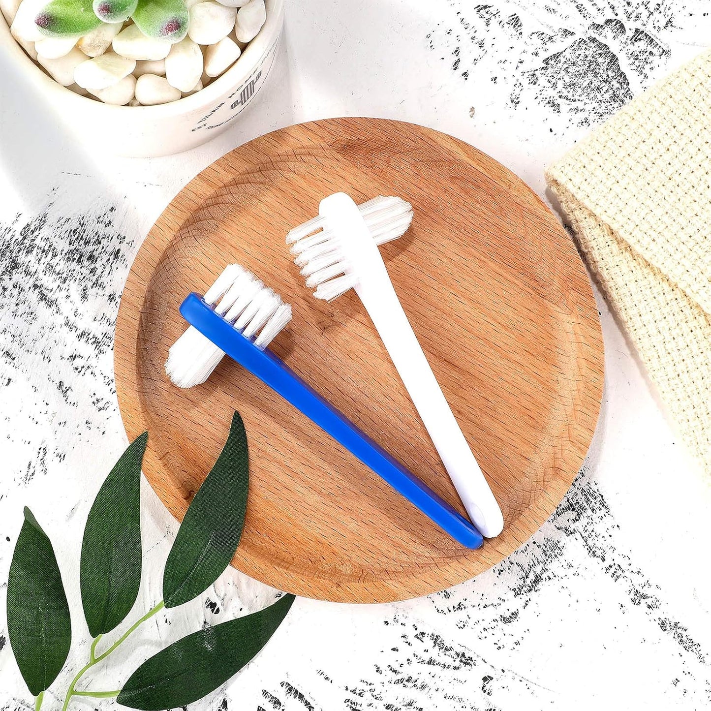 6 Pack Denture Cleaning Brush Dual Head Portable Denture Toothbrush Hard Double Sided Multi-Layered Bristles False Teeth Toothbrush for Care Clean Clear Brace Mouth Guard(Blue White,Flat)