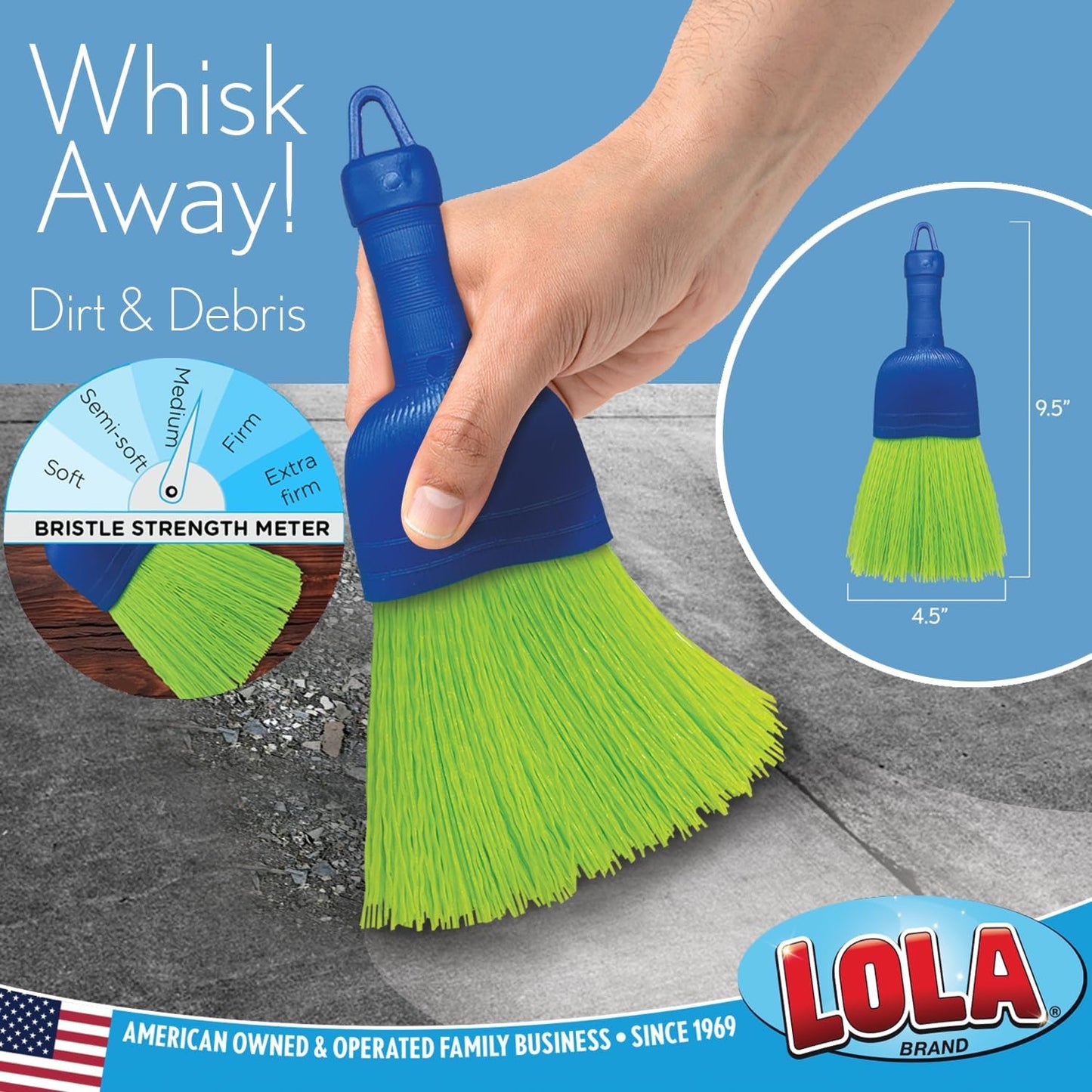 Whisk Broom, Hand Brush, Durable Bristles, Whisks Away Dirt & Debris, Compact, Hang Hole for Easy Storage, Indoor/Outdoor, 1 Pack