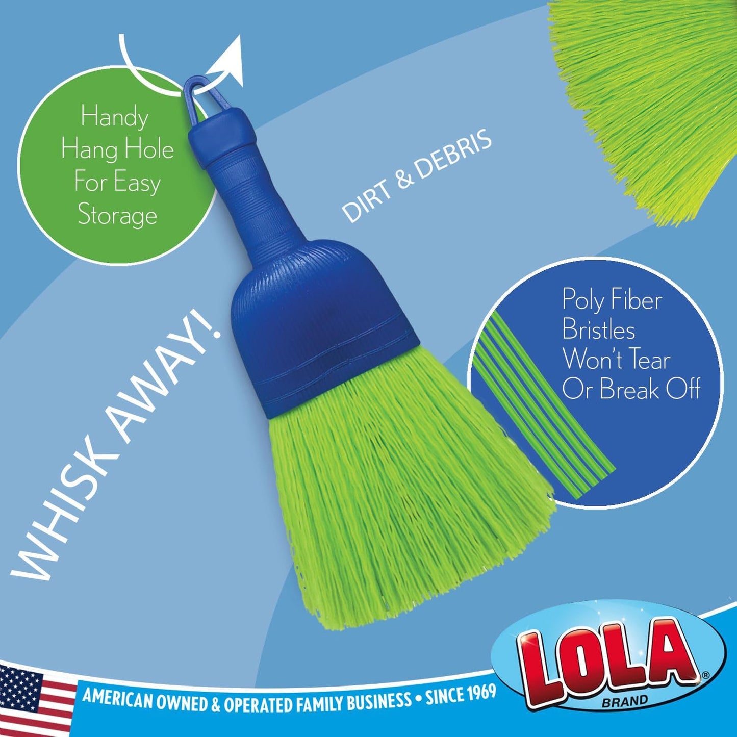 Whisk Broom, Hand Brush, Durable Bristles, Whisks Away Dirt & Debris, Compact, Hang Hole for Easy Storage, Indoor/Outdoor, 1 Pack
