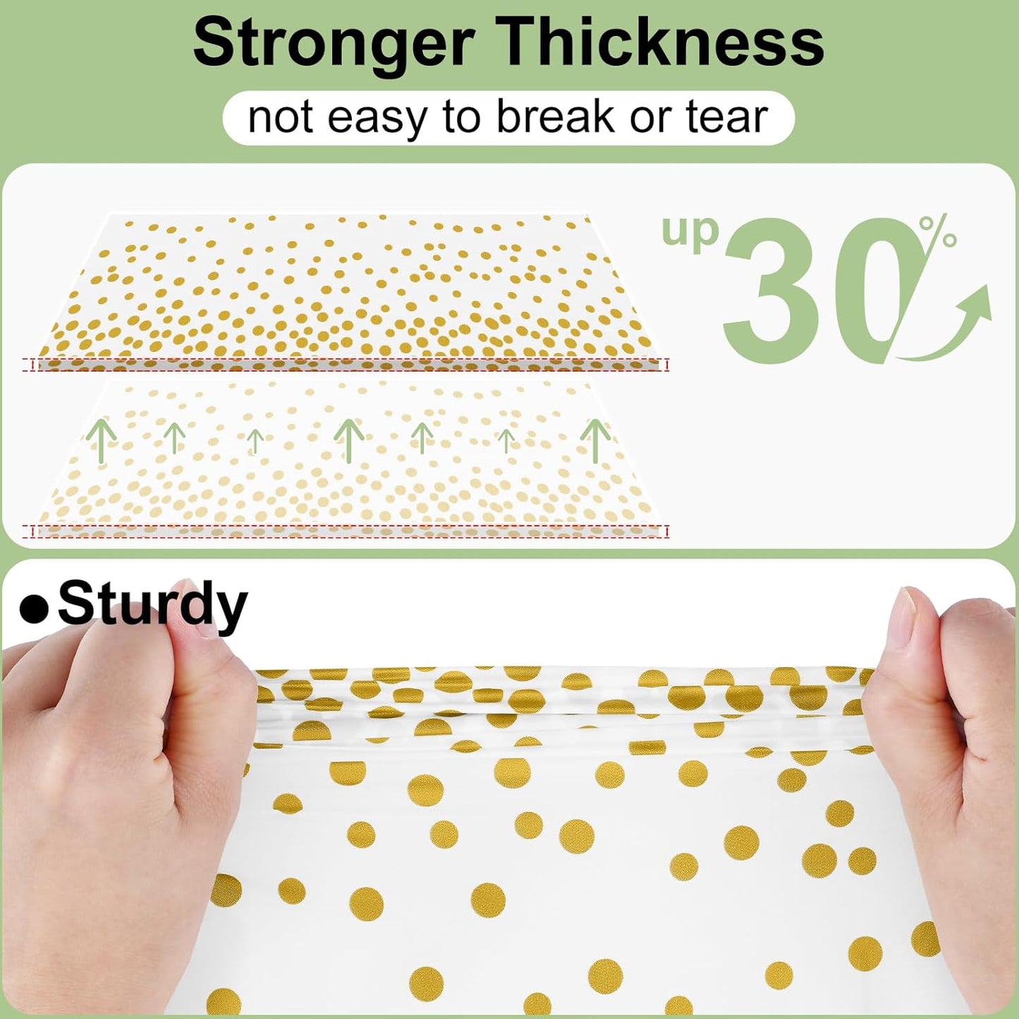 3 Packs Dot Disposable Table Cloth, 54 x 108 Inch Waterproof Plastic Tablecloth, Rectangle Gold Dots in White Table Covers for Easter, Picnic, Birthday, Party