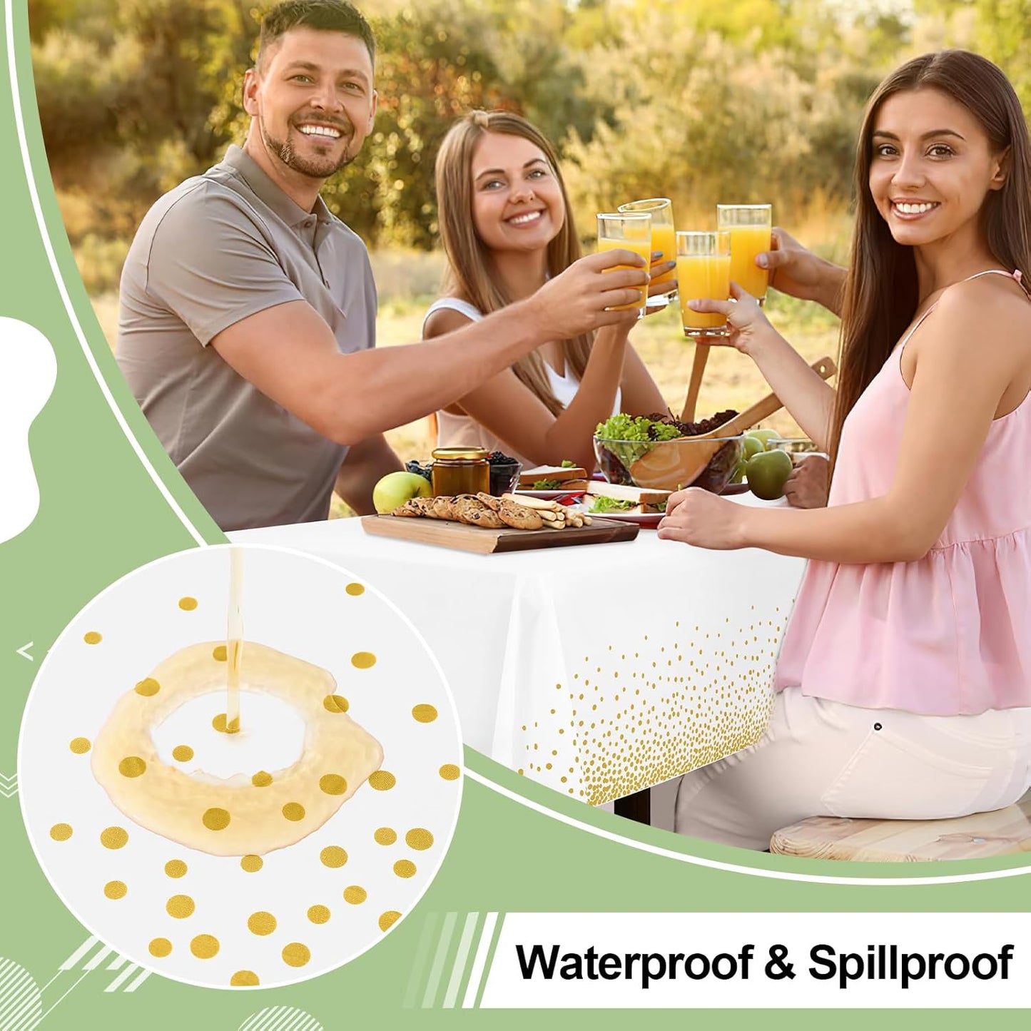 3 Packs Dot Disposable Table Cloth, 54 x 108 Inch Waterproof Plastic Tablecloth, Rectangle Gold Dots in White Table Covers for Easter, Picnic, Birthday, Party