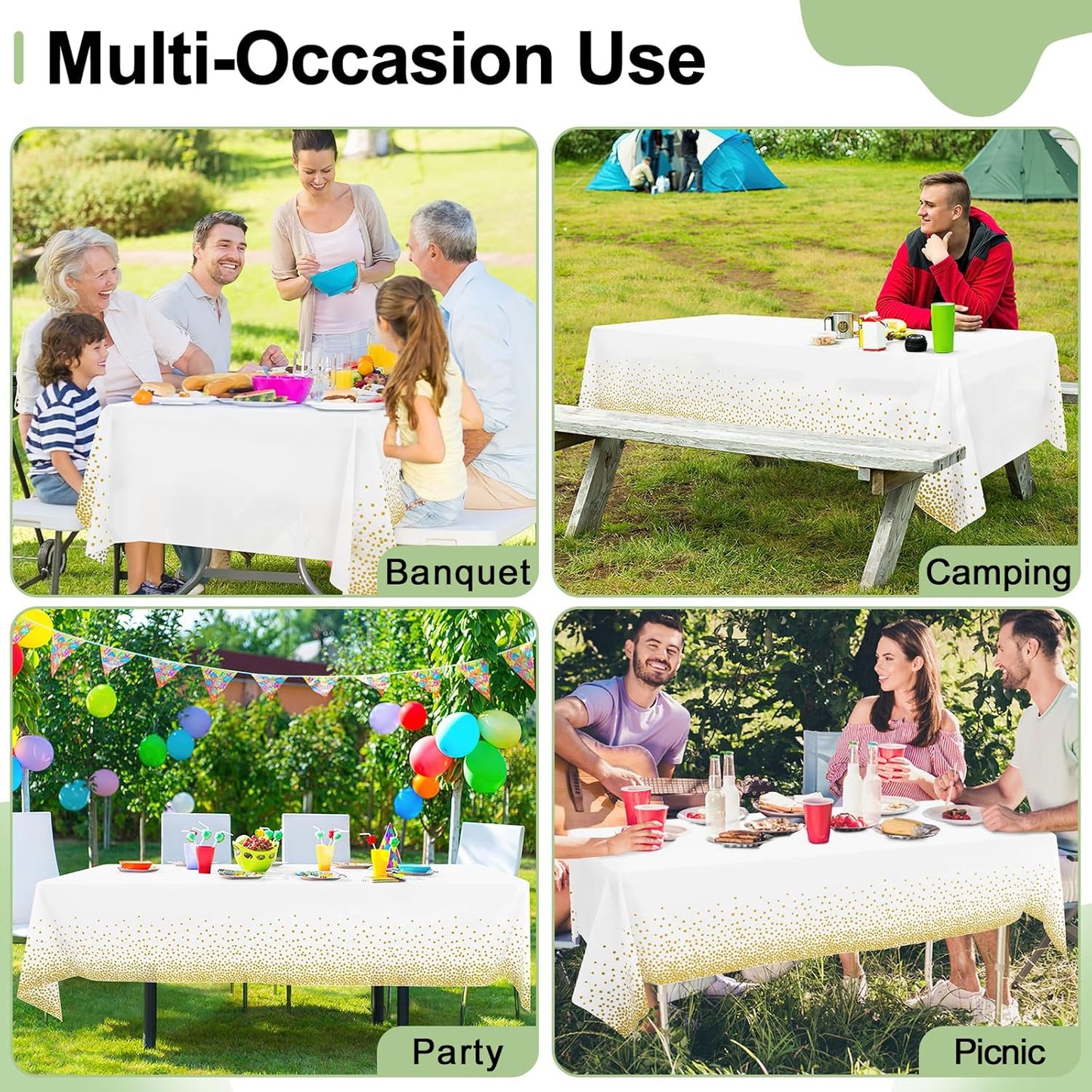 3 Packs Dot Disposable Table Cloth, 54 x 108 Inch Waterproof Plastic Tablecloth, Rectangle Gold Dots in White Table Covers for Easter, Picnic, Birthday, Party