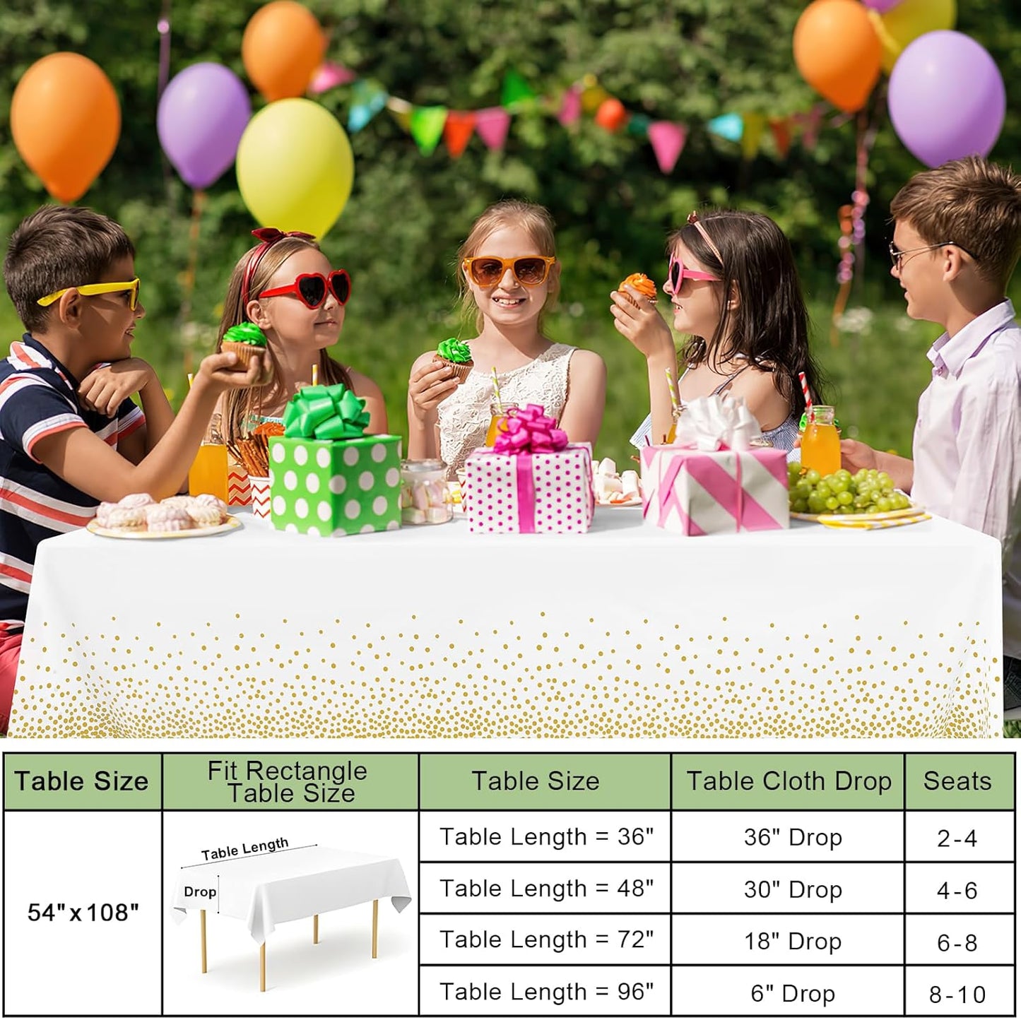 3 Packs Dot Disposable Table Cloth, 54 x 108 Inch Waterproof Plastic Tablecloth, Rectangle Gold Dots in White Table Covers for Easter, Picnic, Birthday, Party