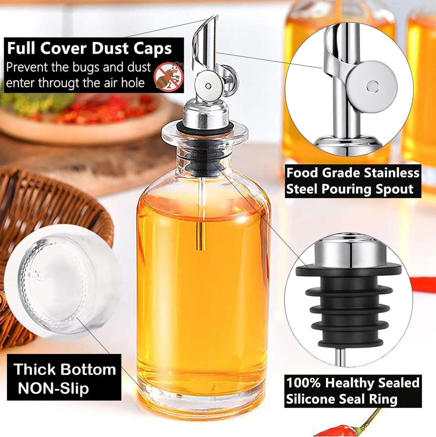 2 Pack Liquor Pour Spout, Auto Flip Olive Oil Dispenser Spout, Pour Spout for Liquor Bottles, Olive Oil Spout, Bottle Pourers for Alcohol Wine Syrup Home Bar Accessories Silver