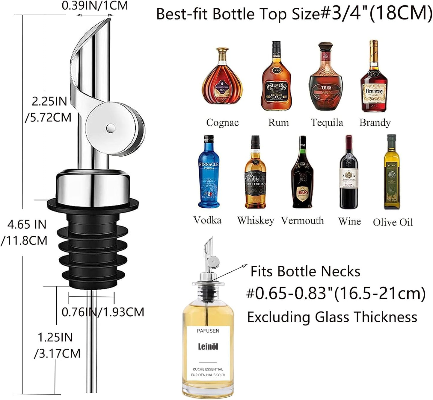 2 Pack Liquor Pour Spout, Auto Flip Olive Oil Dispenser Spout, Pour Spout for Liquor Bottles, Olive Oil Spout, Bottle Pourers for Alcohol Wine Syrup Home Bar Accessories Silver