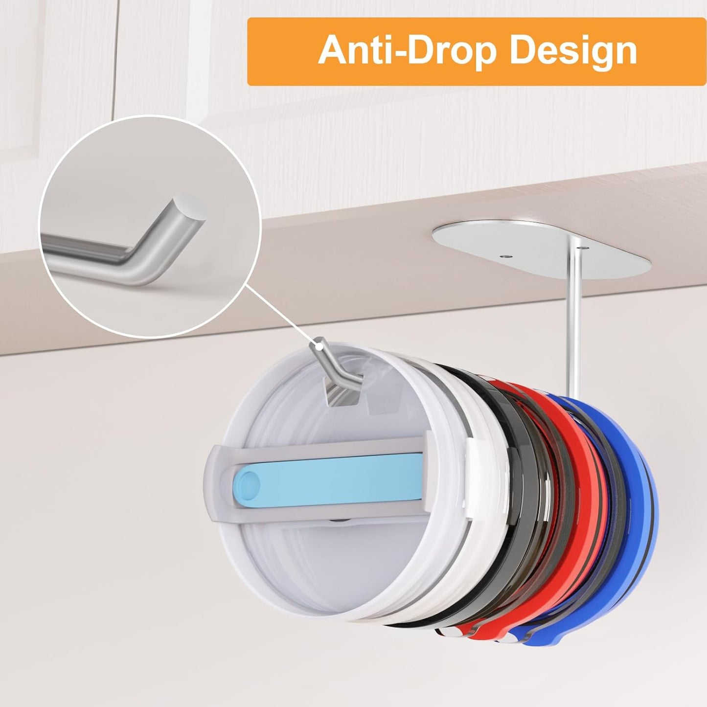 2 Pack Tumbler Lid Organizer, Space Saving Cup Lid Organizer for Yeti/Stanley/Simple Modern Tumbler Lids, Self-Adhesive or Drilling Tumbler Lid Hook for Kitchen Organizers and Storage