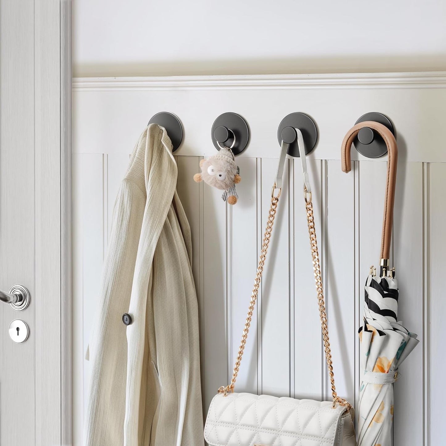 Multifunctional Towel Hooks for Bathroom Wall - Extra Sticky Stainless, Holds up to 12LB, Coat Hooks Wall Hooks, Adhesive Door Holder Hanger Shower Accessories, Matt Black Heavy Duty