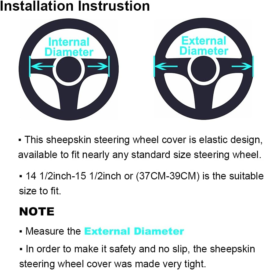 Fluffy Wool Sheepskin Fuzzy Black Car Steering Wheel Cover for Universal Auto Steering Wheel 14 1/2-15 1/2inch, Anti-Slip, Soft Plush, Comforting and Luxurious, Soft Texture (Black)