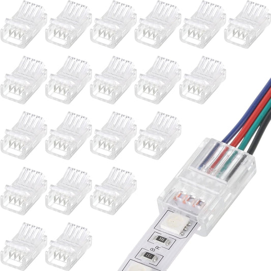 20 Pcs 4 Pin 10 mm LED Strip Connector RGB Lights Waterproof Adapter 22 AWG Wires Connector for Strip Light Unwired Gapless Track 5v 12v 24v
