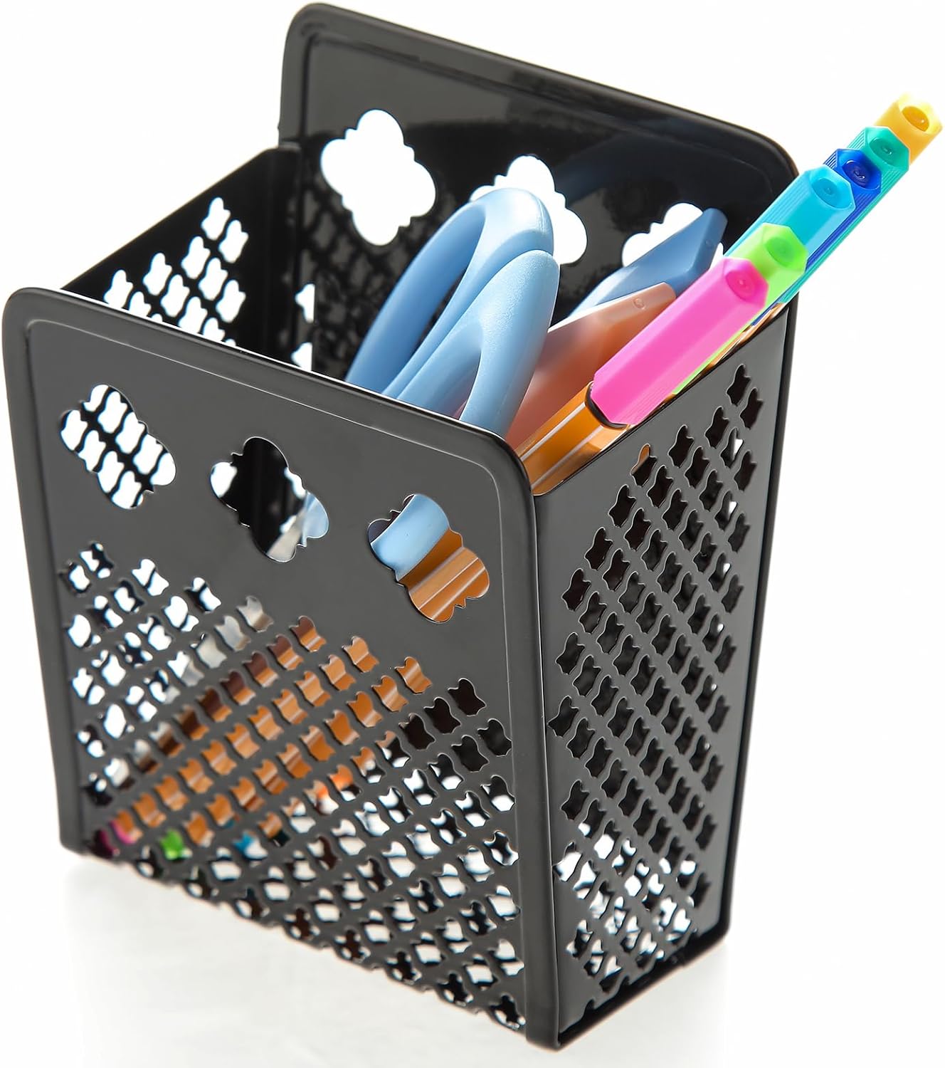 2 Pack Magnetic Pen Holder, Strong Magnet Organizer Dry Erase Marker Holder for Refrigerator, Whiteboard, Locker Accessories Home Office Hanging Pencil Holder with Hooks-Black