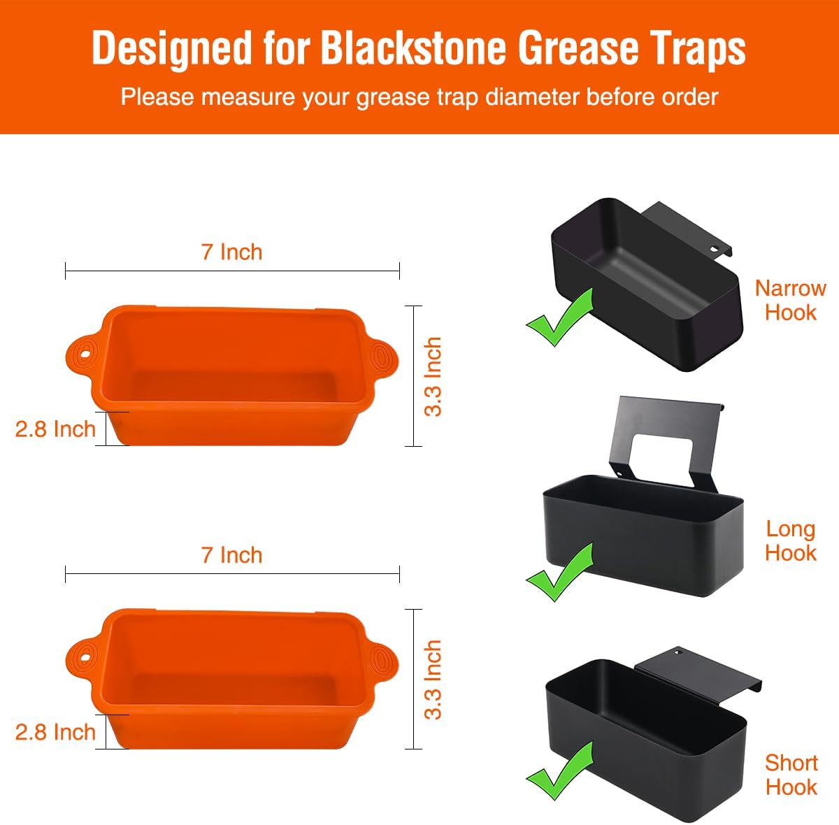 2 Pack Blackstone Silicone Grease Cup Liners for 36 28 22 17 Inch Griddle, Reusable Catcher Liner Grill Tray Blackstone Accessories, Replacement of Aluminum Foil Drip Pans, Orange