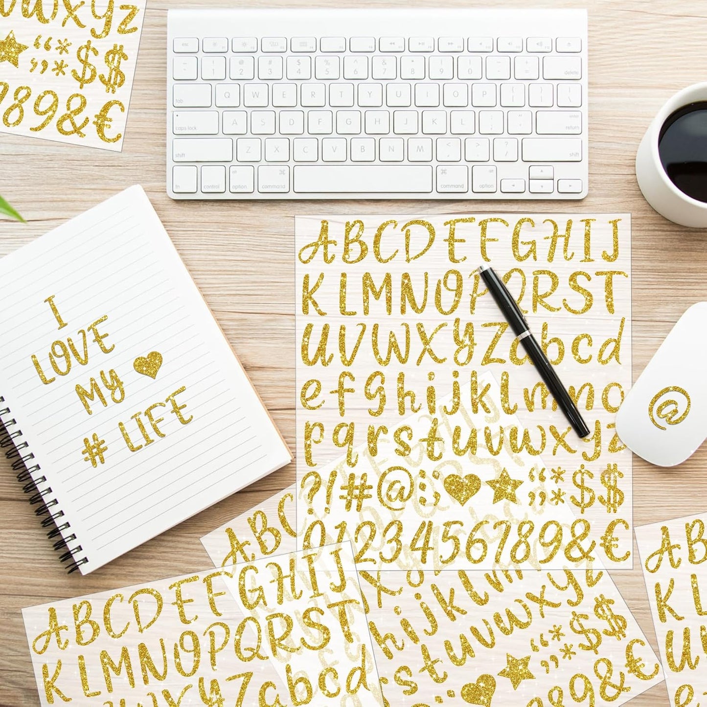 648 PCS Gold Letter Stickers Glitter Alphabet Stickers 1 Inch Self Adhesive Waterproof Vinyl Small ABC Letters for Graduation Cap Water Bottles Cup Mailbox Number Scrapbooking Sign Crafts (8,Gold)