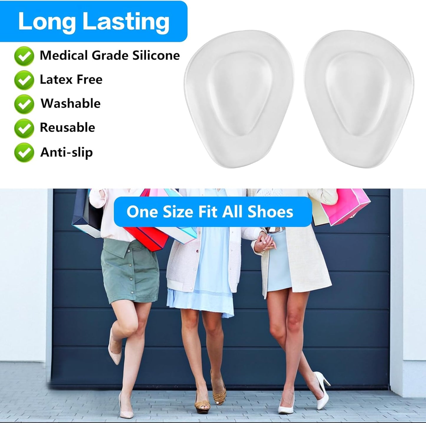 6 Pairs Metatarsal Pads Women Mens, Ball of Foot Cushions for Women Heels, Metatarsal Foot Pads for High Heel Inserts, Silicone High Heel Comfort Pads Insoles for Metatarsalgia Pads(Clear)