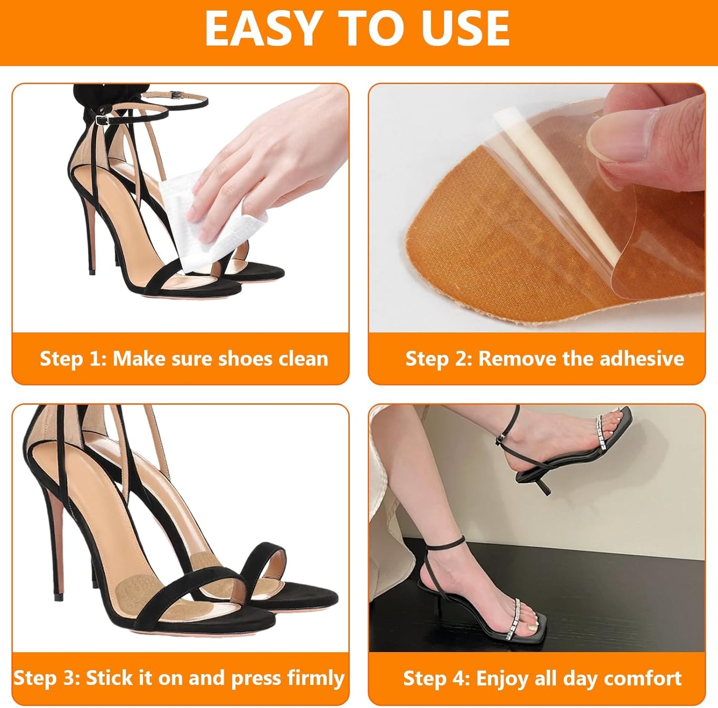 4 Pairs Metatarsal Pads Women & 4 Pairs Ball of Foot Cushions,Non-Sliding Insole Pads for Open Toe,Heel Pads Inserts for Too Big Shoe(Beige+Black)