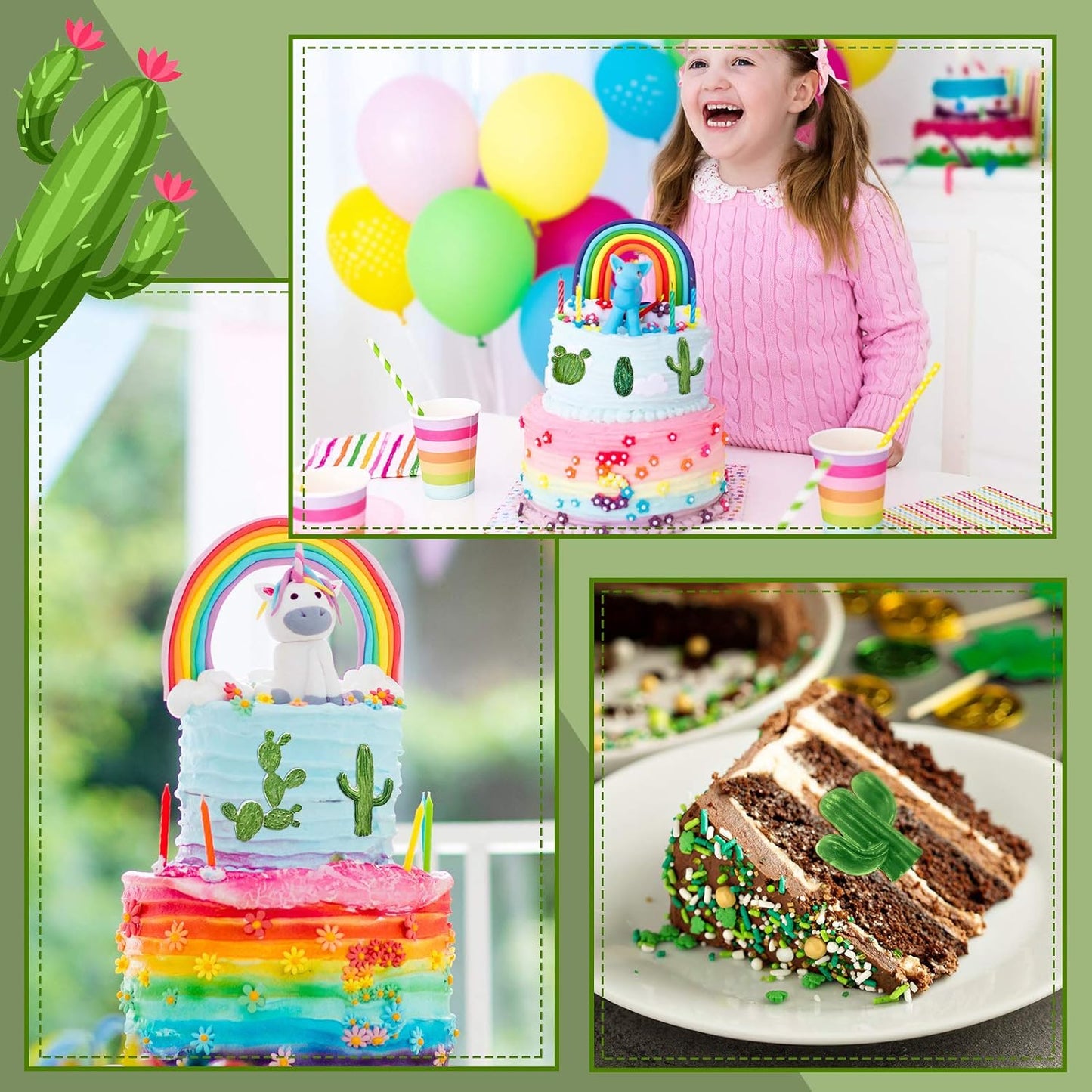 3 Pieces Cactus Silicone Fondant Moulds Cacti Hawaiian Cake Moulds Set for Making Sugar Chocolate Candy Gum Paste Cupcake Cake Decoration Supplies
