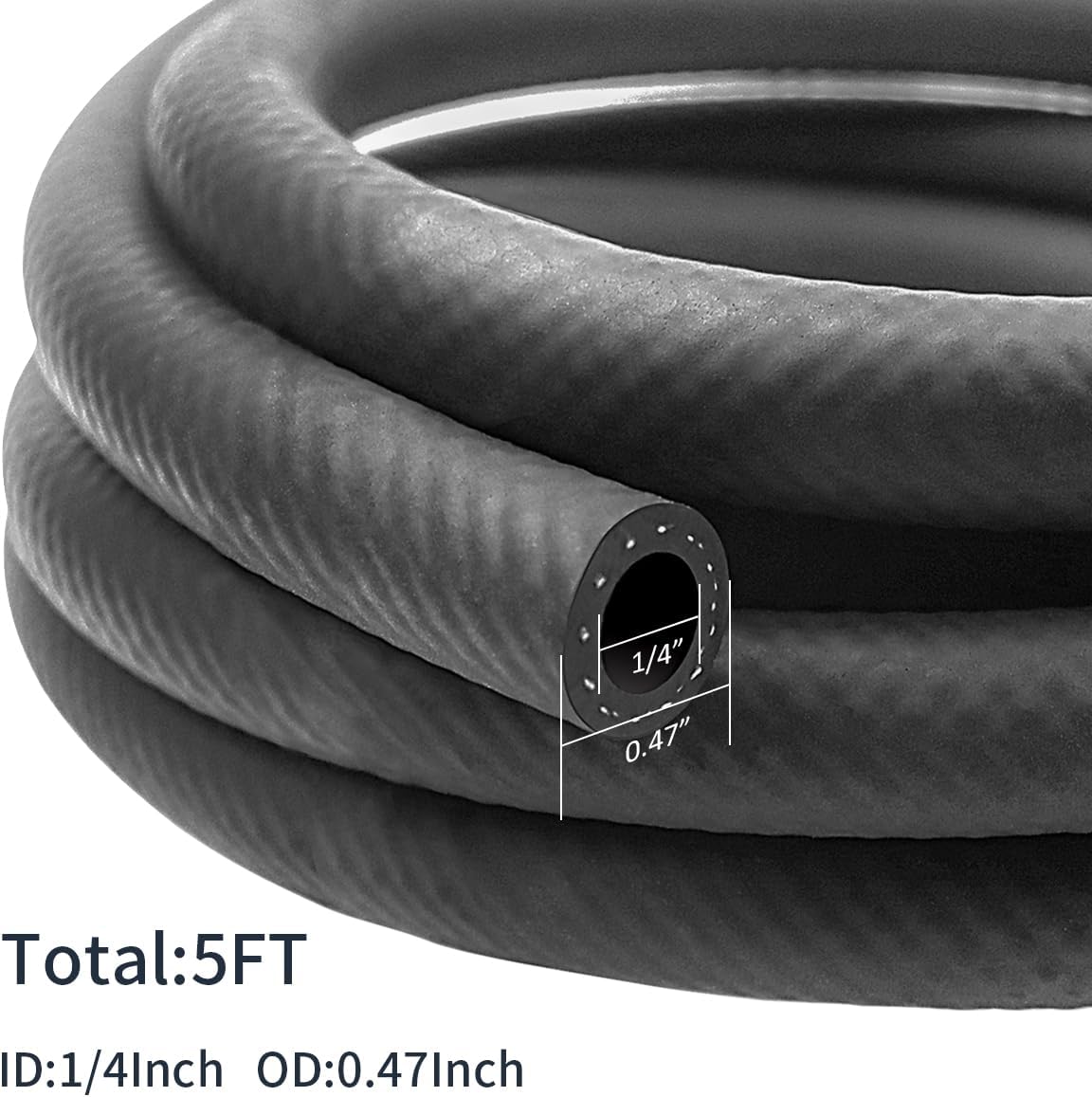 1/4 Inch ID NBR Rubber Hose, 5 Feet Fuel Hose Line Transfer Hose for Small Engine Black