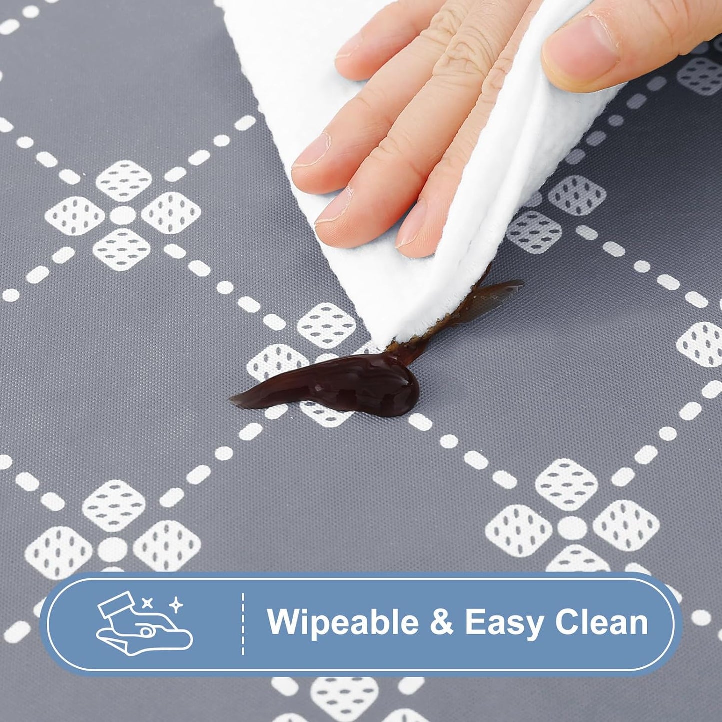 Rectangle Vinyl Table Cloth, Elastic Fitted Tablecloth with Flannel Backing, Waterproof Plastic Table Cover Fits 6 Foot Folding Tables for Easter, Camping, Indoor and Outdoor (Grey, 30" x 72")