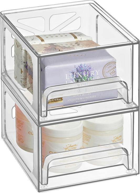 Acrylic Drawer Organizer 2-Pack – Clear Stackable Storage Drawers for Makeup, Skincare, Vanity, Bathroom, Under Sink, Kitchen & Office – Non-Slip, Durable, Multi-Purpose Organizer Bins