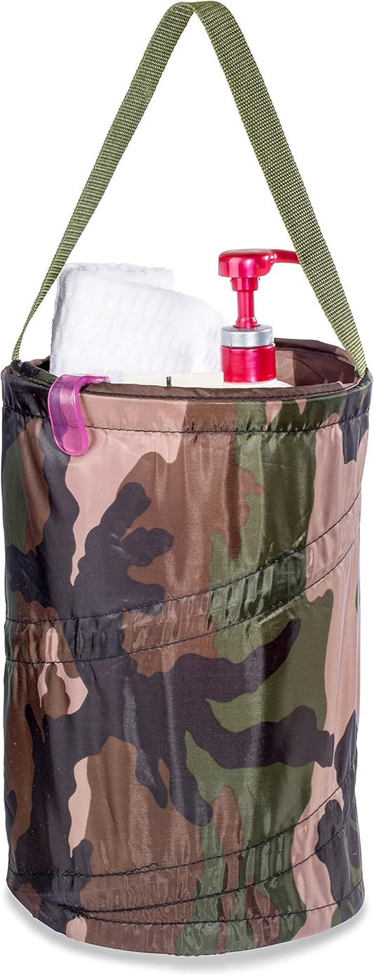 Dorm Shower Caddy – 8” X 12” - Carry Your Sundries Right Into the Shower. Great for College Dorm, Gyms, Camping and Travel. Folds Flat for Easy Storage When Not Needed. (Camouflage)