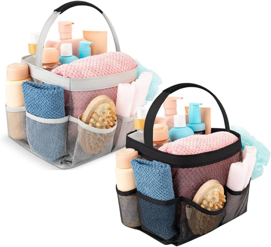Mesh Shower Caddy Bag – Includes Grey and Black 9-Pocket Portable Bathroom Organizers – Collapsible, Lightweight Totes for Travel, Gym, College Dorm, and Everyday Use