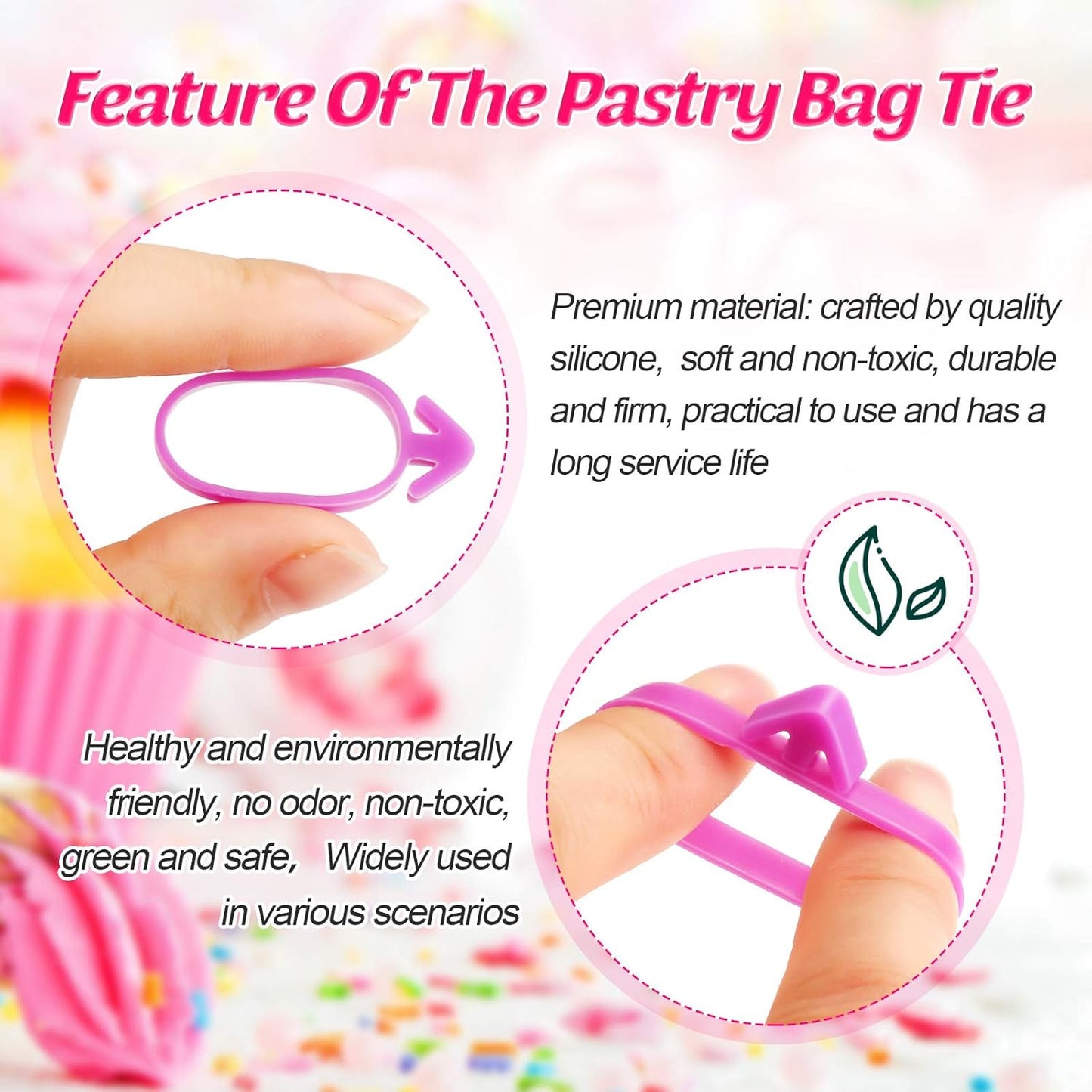 120 Pieces Icing Bag Ties Silicone Decoration Piping Bag Ties for Cupcakes Cookies and Pastry(Rosy, Blue, Purple)