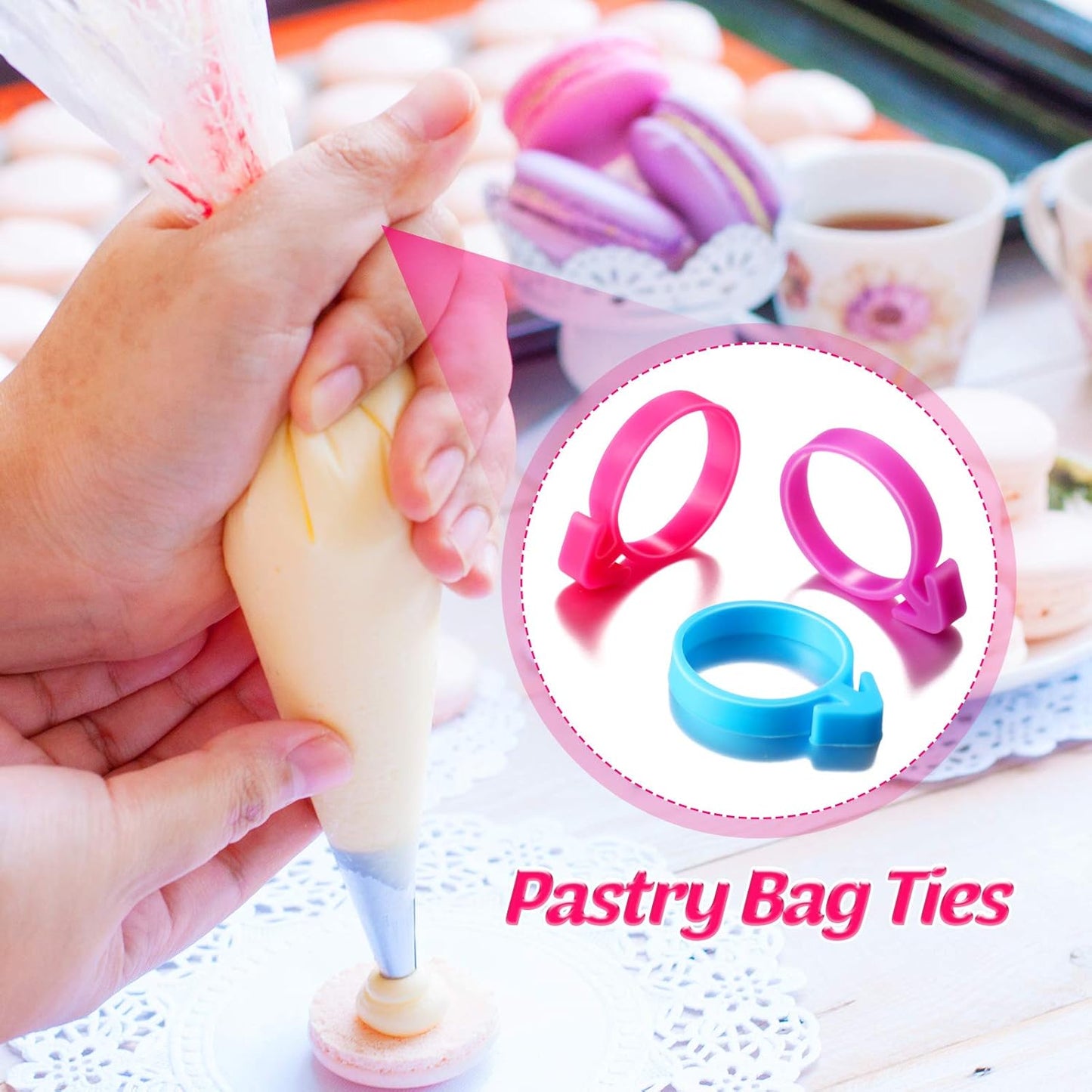 120 Pieces Icing Bag Ties Silicone Decoration Piping Bag Ties for Cupcakes Cookies and Pastry(Rosy, Blue, Purple)