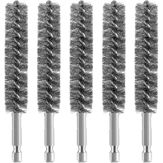 Bore Brush Bristles Wire Brush for Power Drill Cleaning Wire with Hex Shank Handle for Power Drill Cleaning(5 Pieces,Stainless Steel)